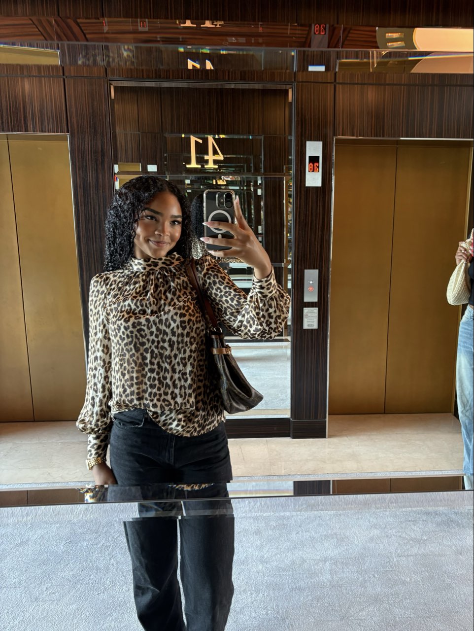 Leopard Print Mock Neck Blouse