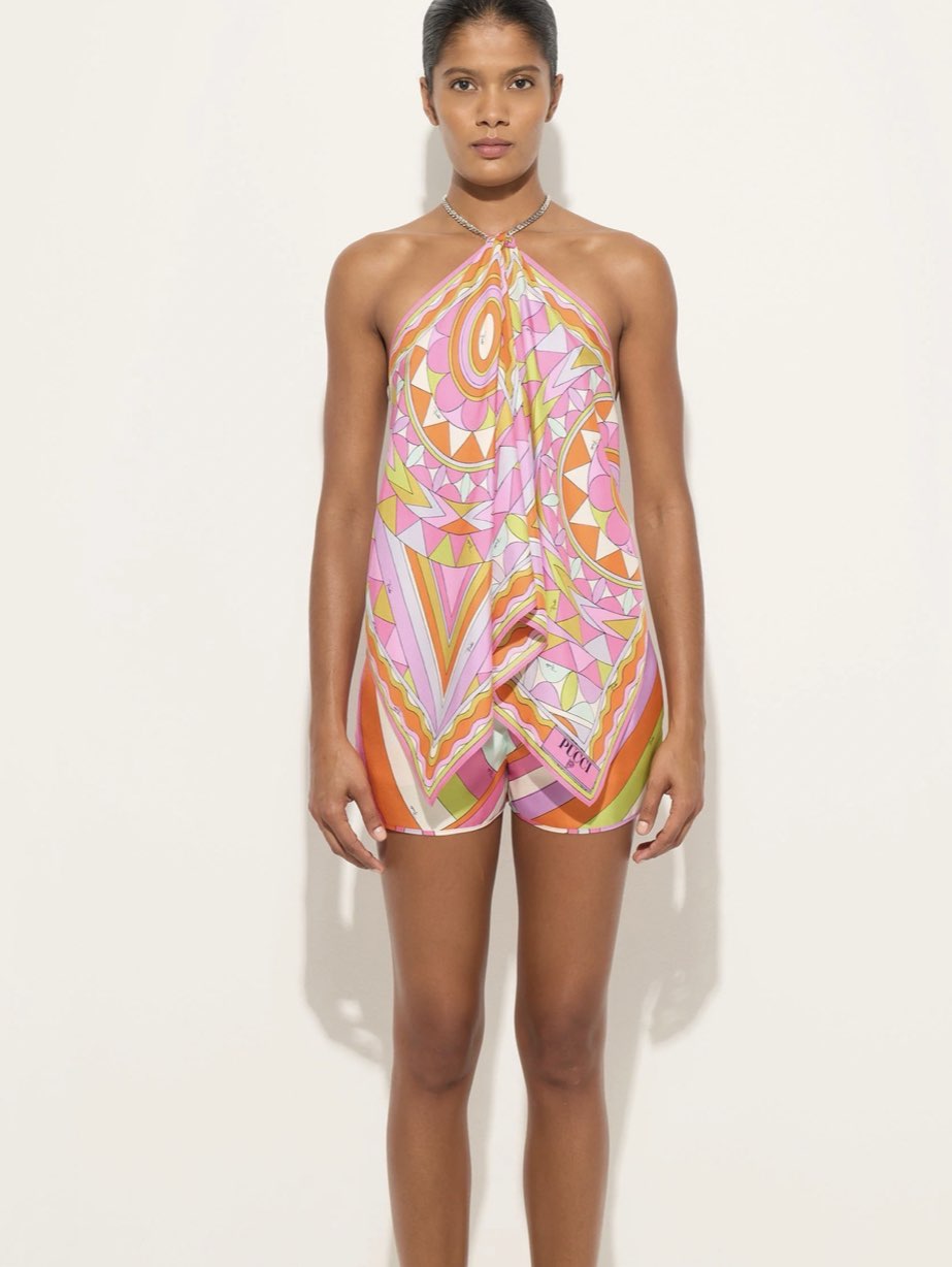 Geometric Print Halter Top Set
