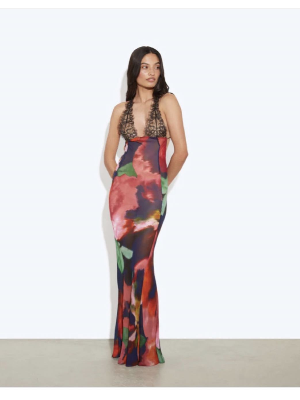 Abstract Print Lace Slip Dress
