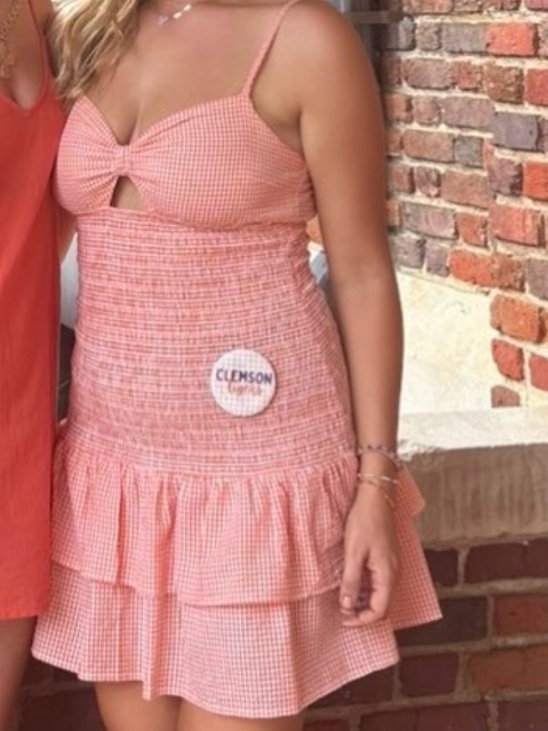 orange and white gingham cutout bow dress