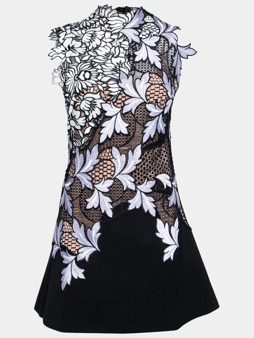 Black Lace Embroidered Mini Dress