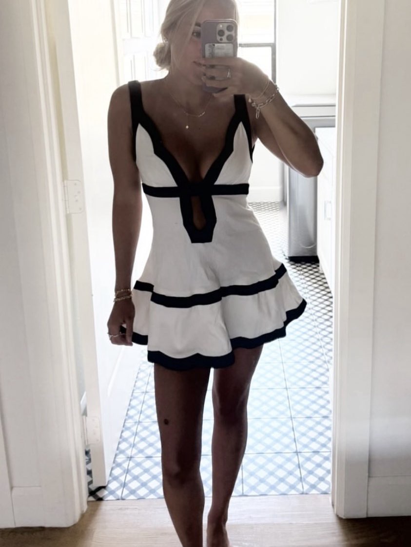 White and Black Scalloped Mini Dress
