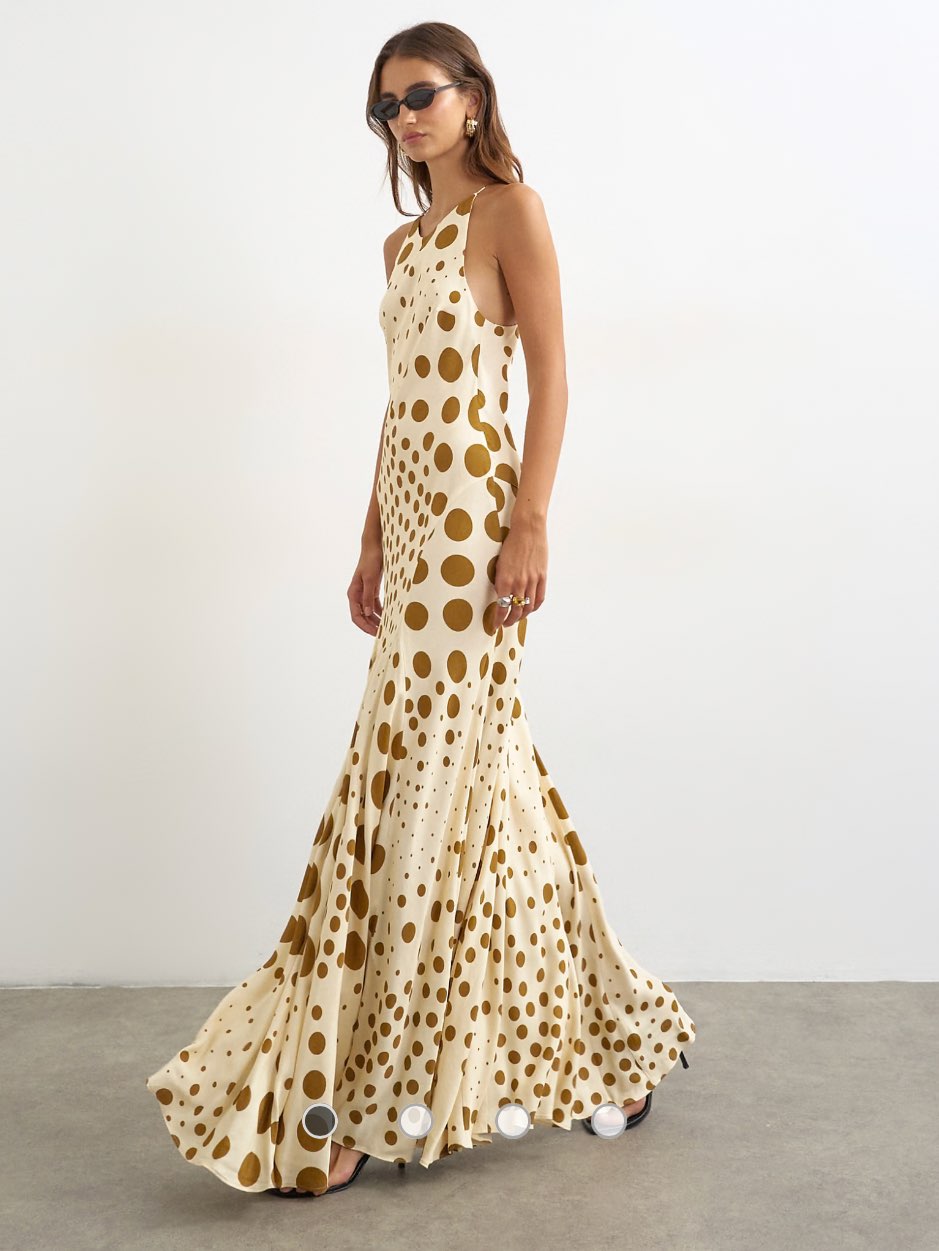 Cream & Gold Polka Dot Halter Maxi Dress