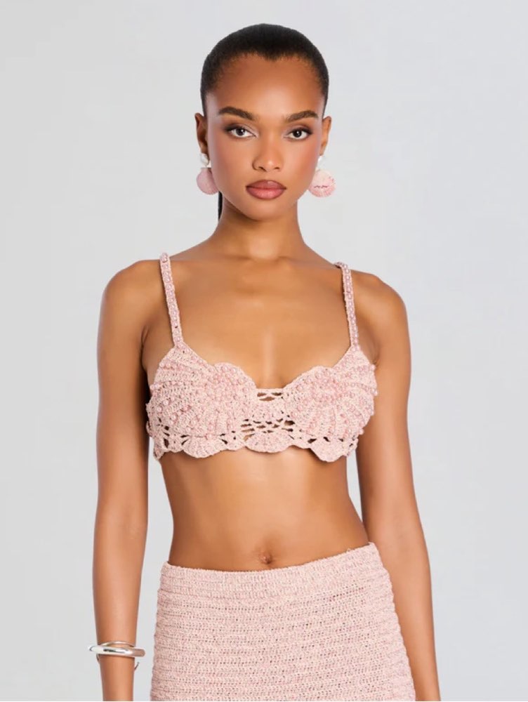 Pink Pearl Crochet Shell Top