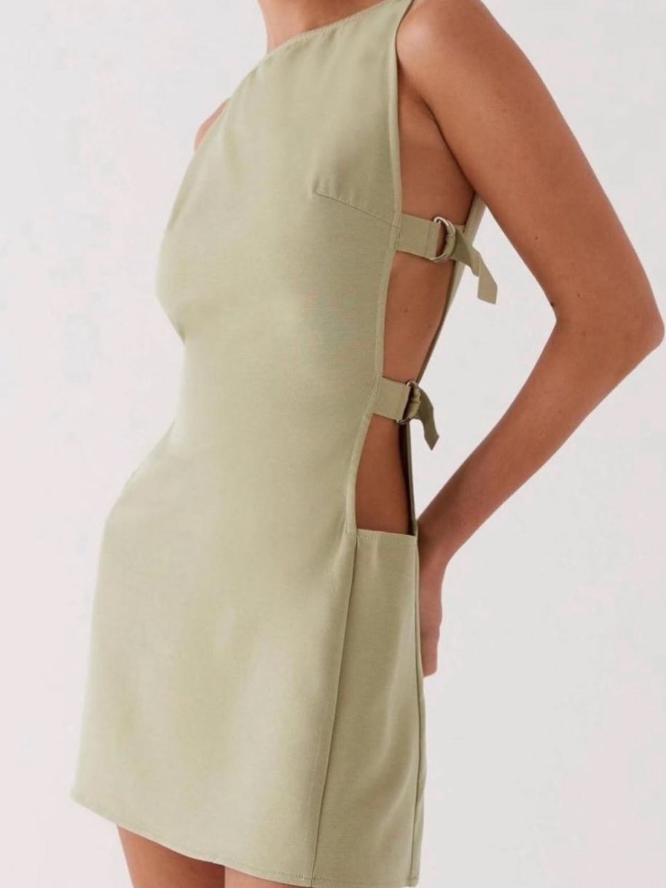 Sage Green Buckle Mini Dress