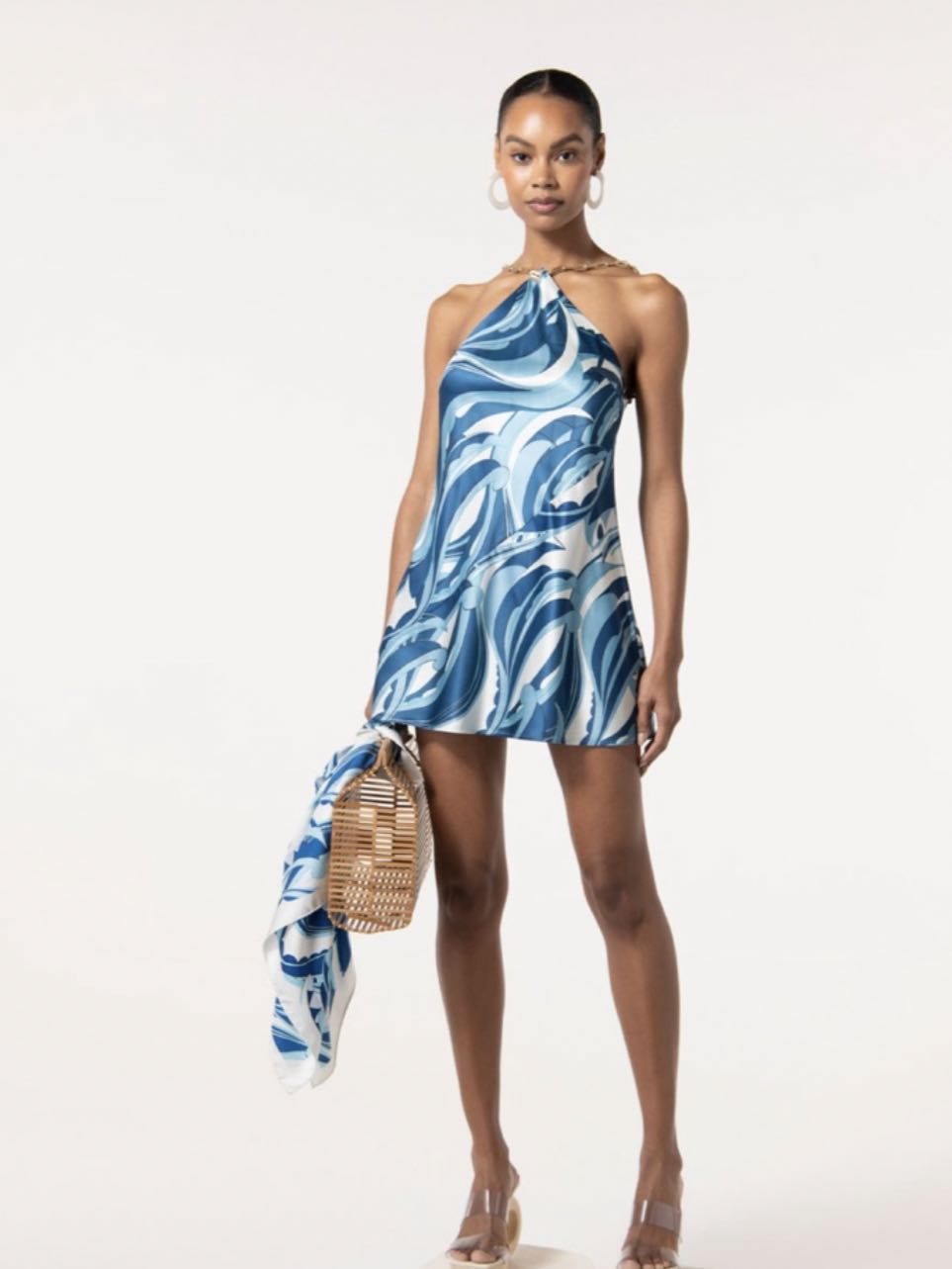 Cult Gaia Blue Pucci Style Halter Mini Dress