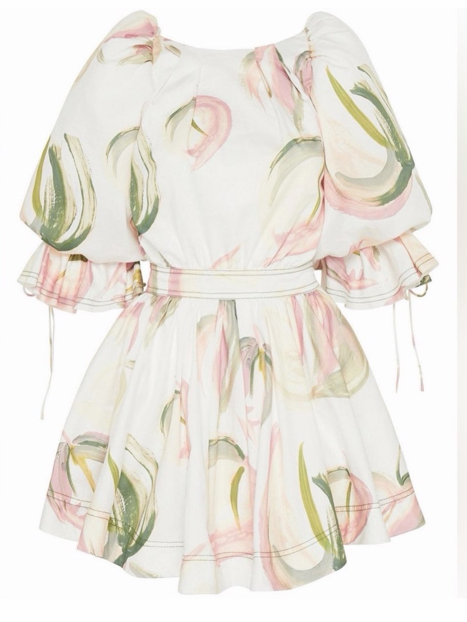 Aje Off White Floral Puff Sleeve Dress
