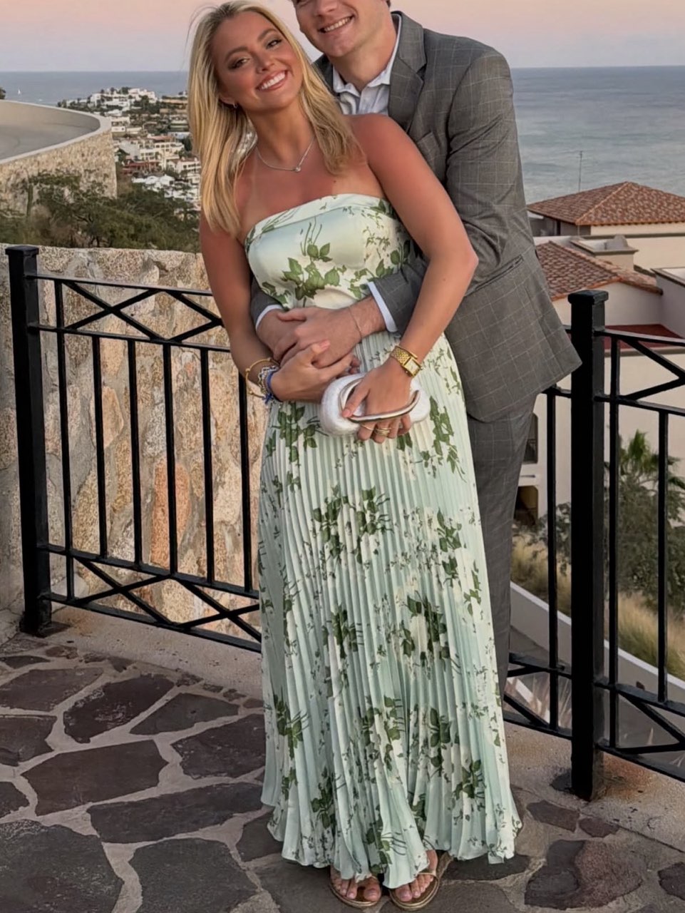 Mint Green Floral Pleated Maxi Dress