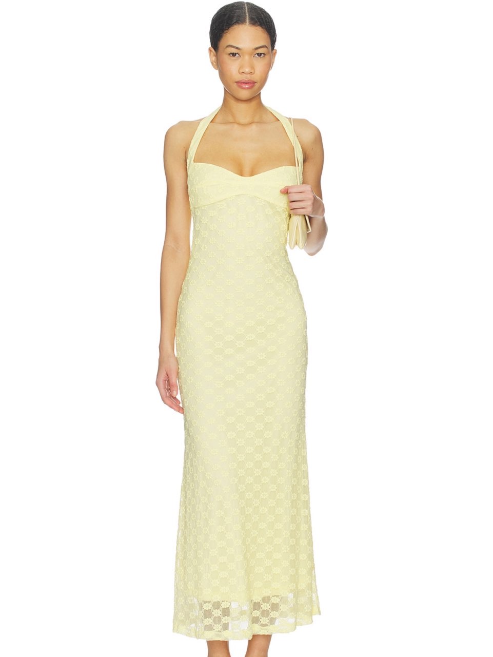 Mariko Halter Neck Midi Dress in Canary Yellow
