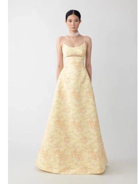 Yellow Floral Ball Gown Dress