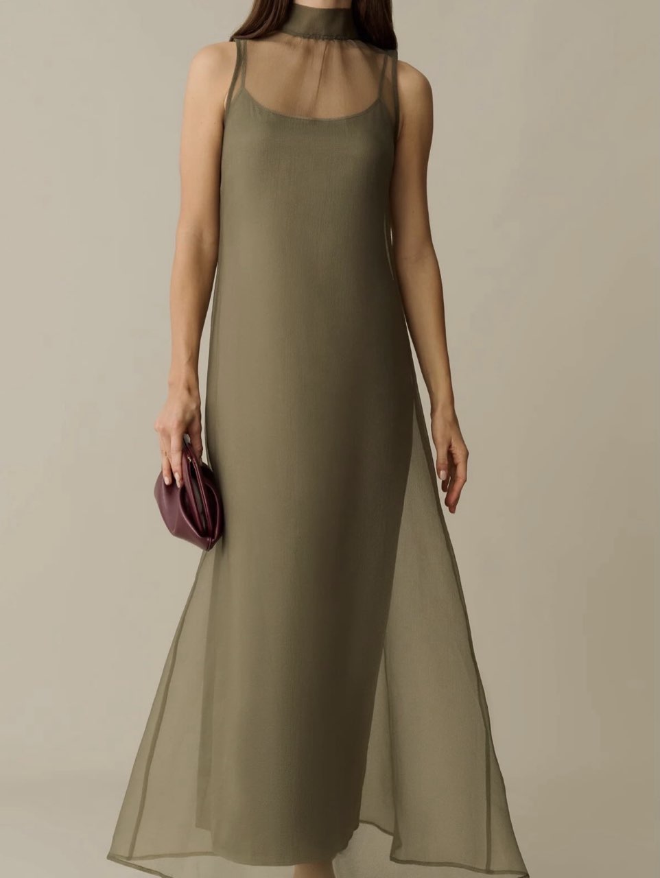 Olive Green Sheer Maxi Dress
