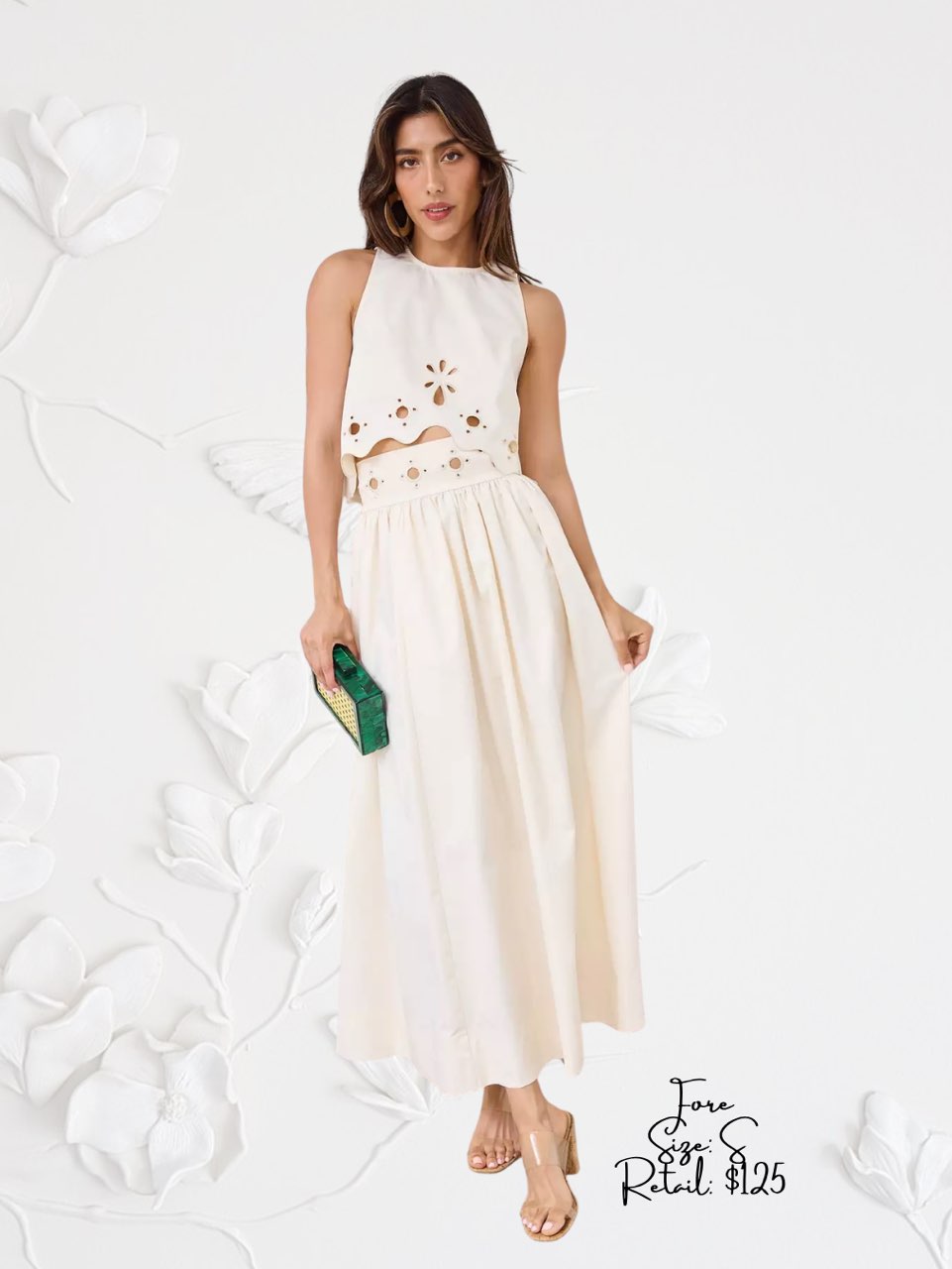 Cream Cut-Out Crop Top and Maxi Skirt Set