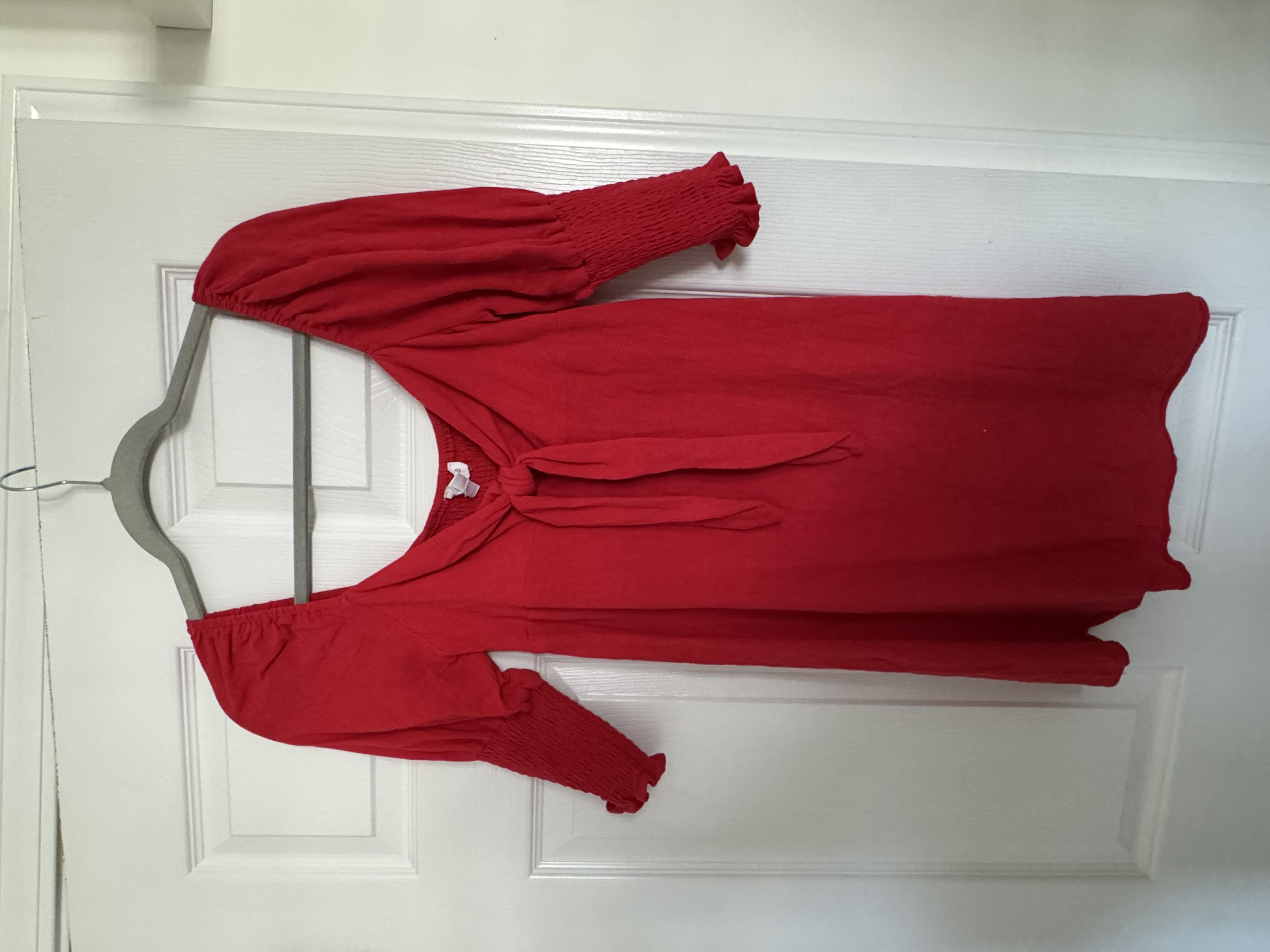 Tie front mid sleeve red dress