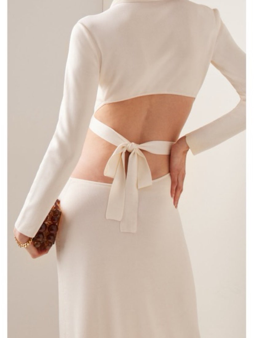 Cream Cutout Knit Midi Dress