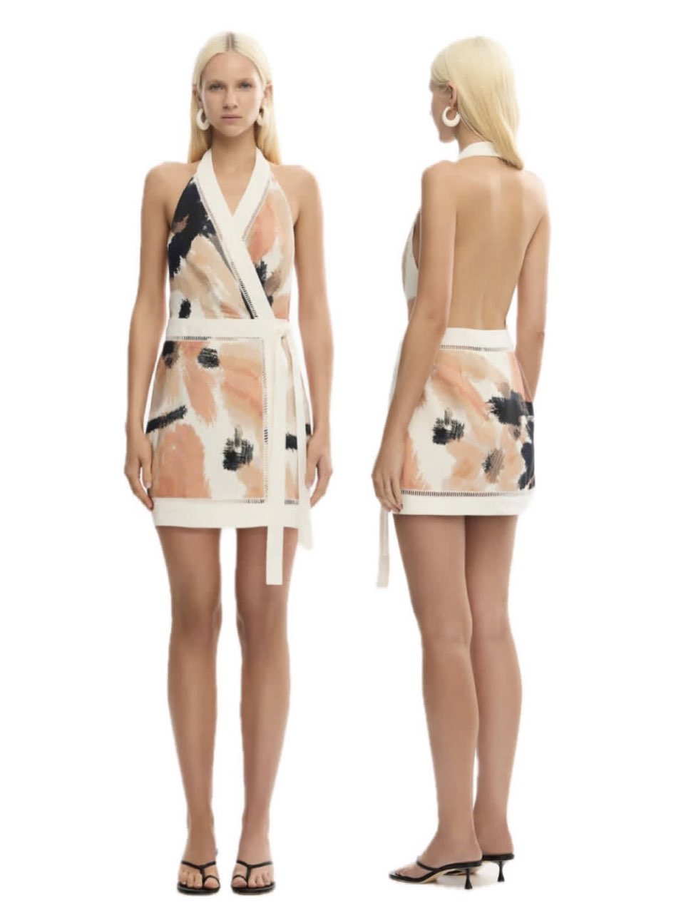 Abstract Print Halter Wrap Mini Dress