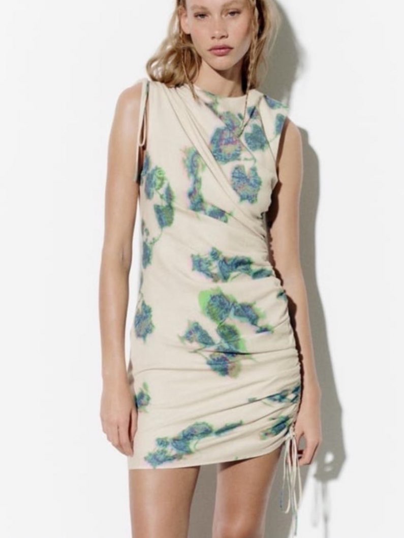 Ruched Abstract Print Mini Dress