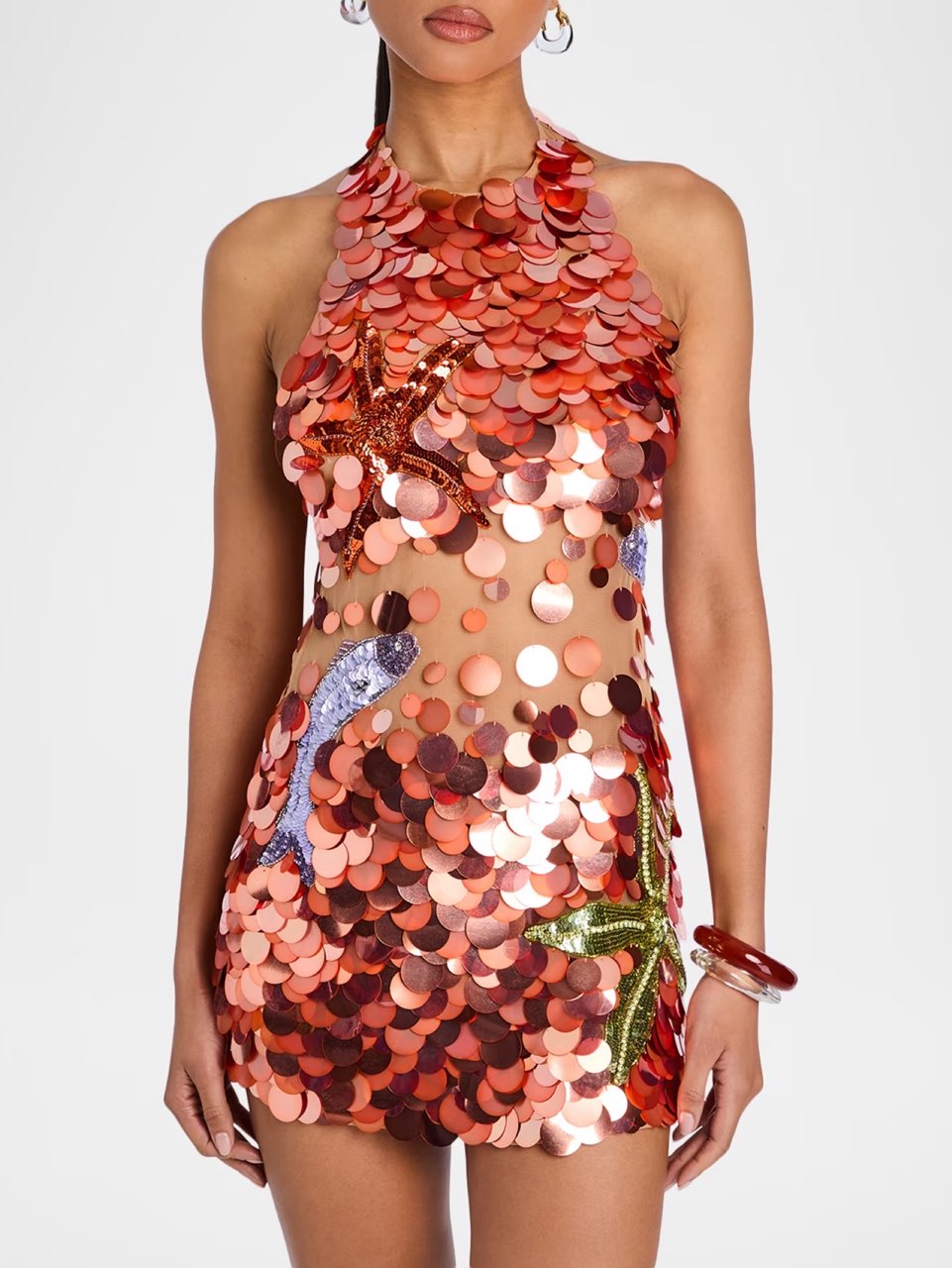 The Attico Mermaid Sequin Halter Mini Dress