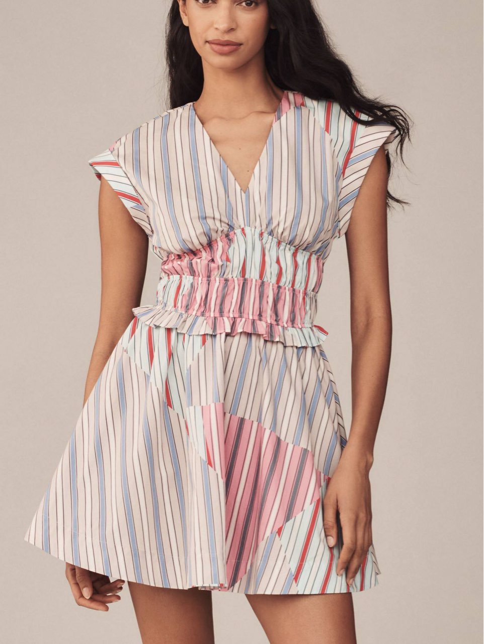Anthropologie V-Neck Striped A-Line Mini Dress