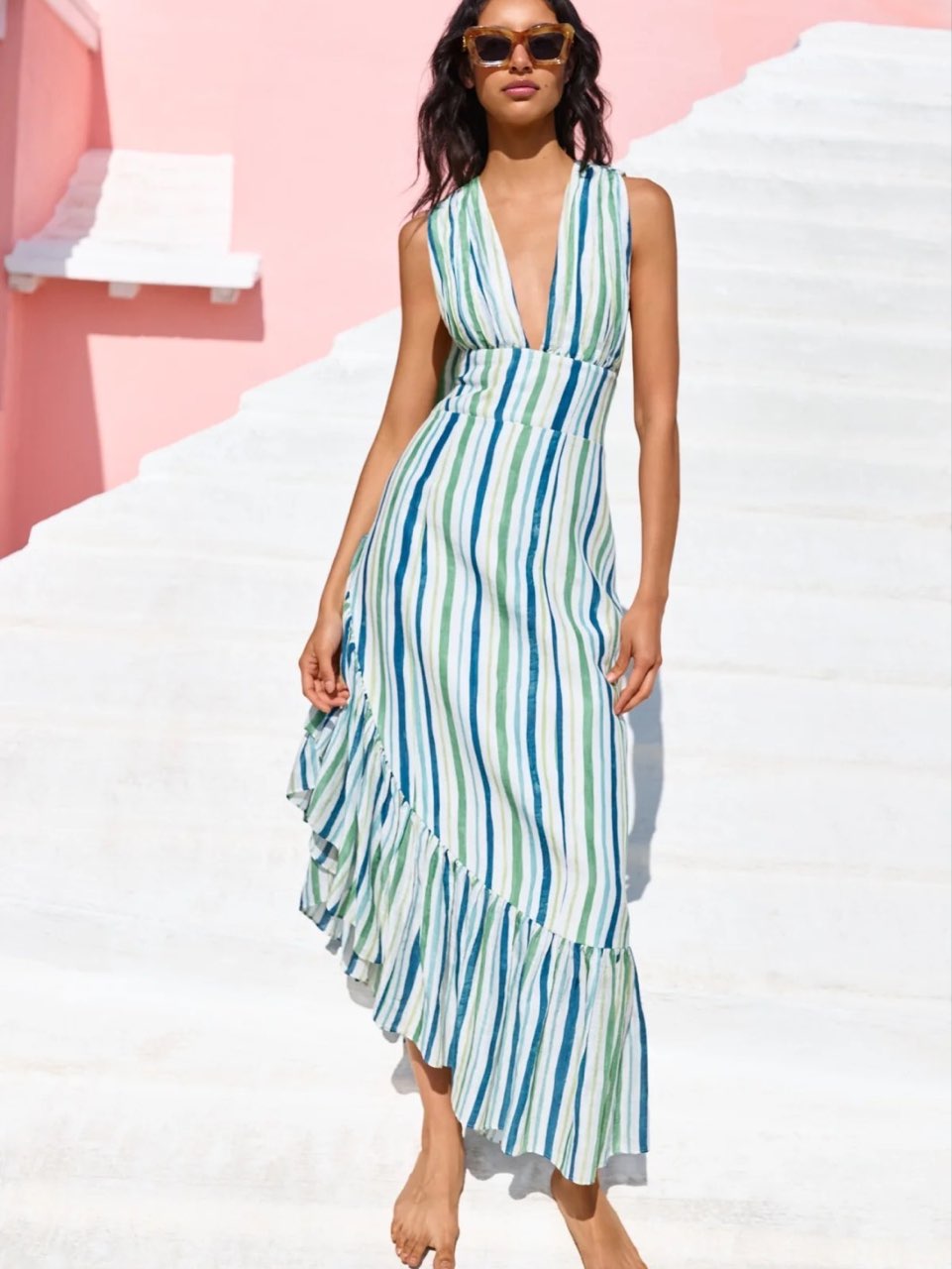 Striped Ruffle Midi Dress