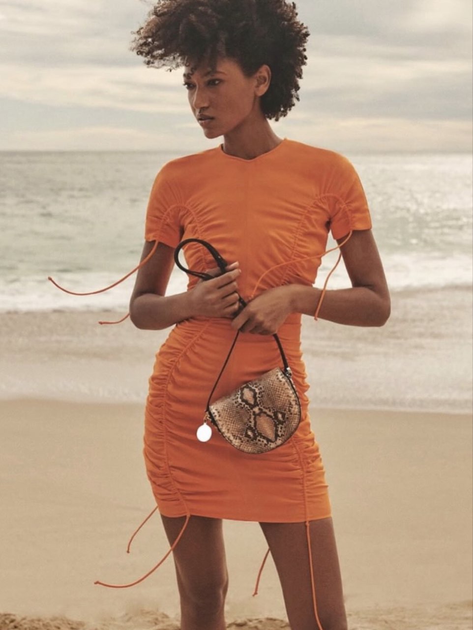Orange Ruched Mini Dress