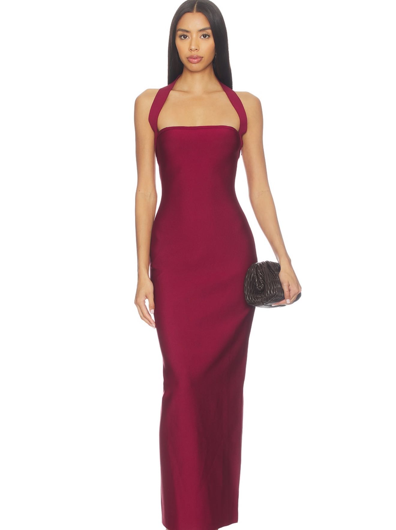 Burgundy Halter Midi Dress
