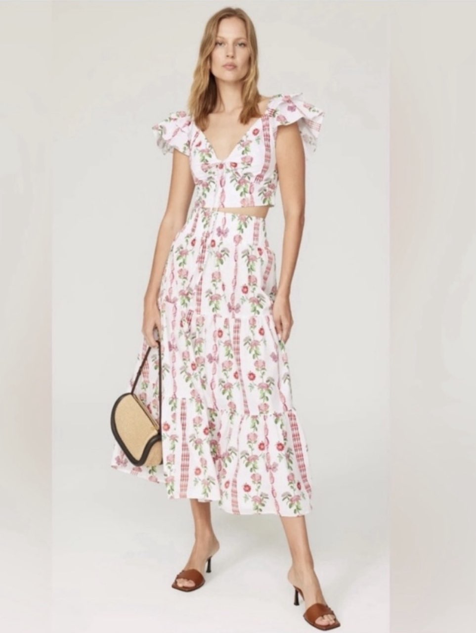 Pink and White Maxi Skirt Set Hill House