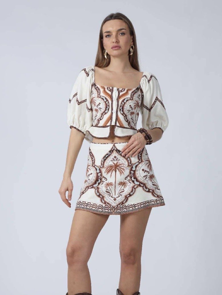 Bohemian Print Crop Top and Mini Skirt Set
