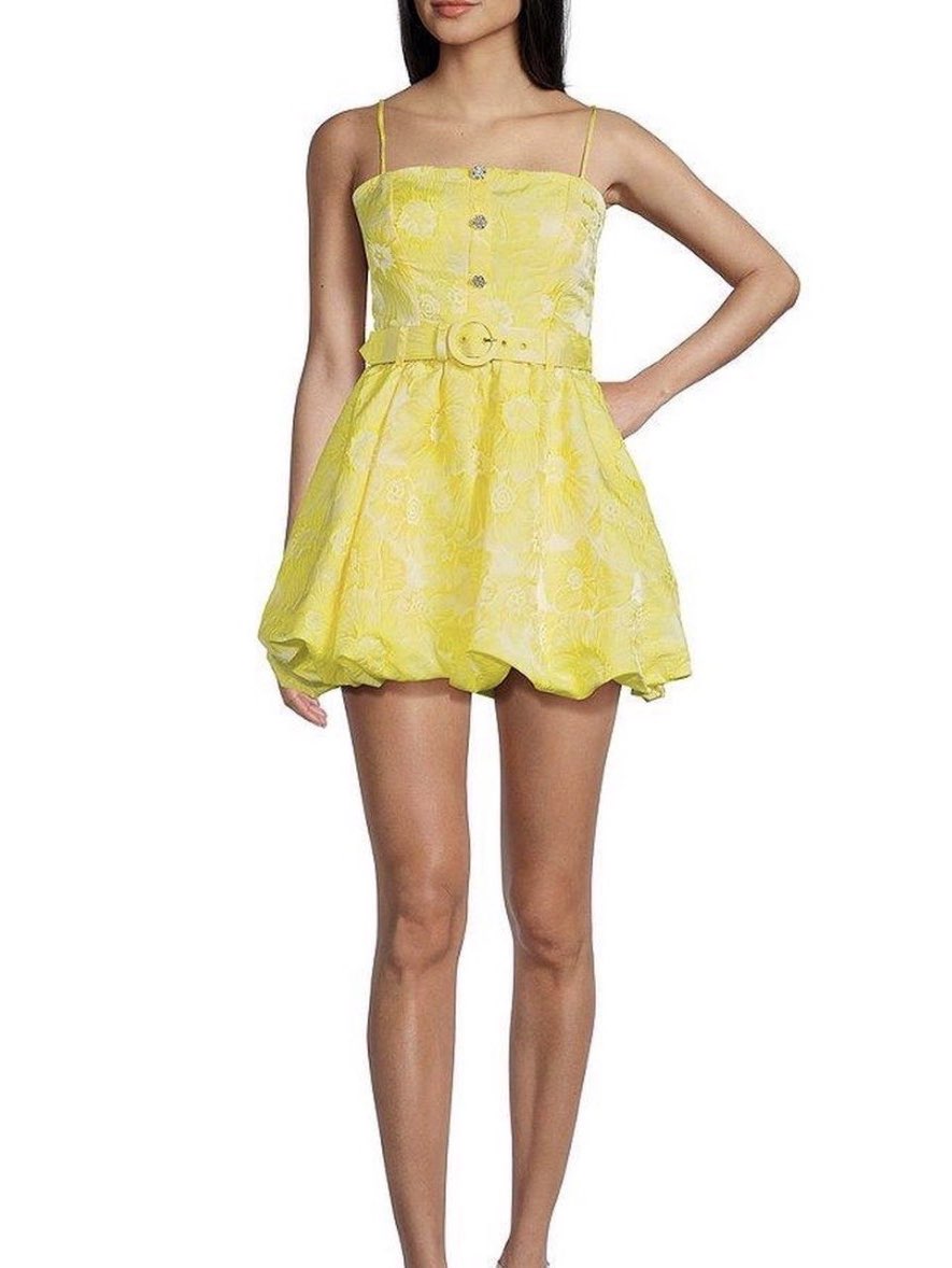 B. Darlin Floral Print Spaghetti Strap Belted Bubble Skirt Smocked Back Dress XS
