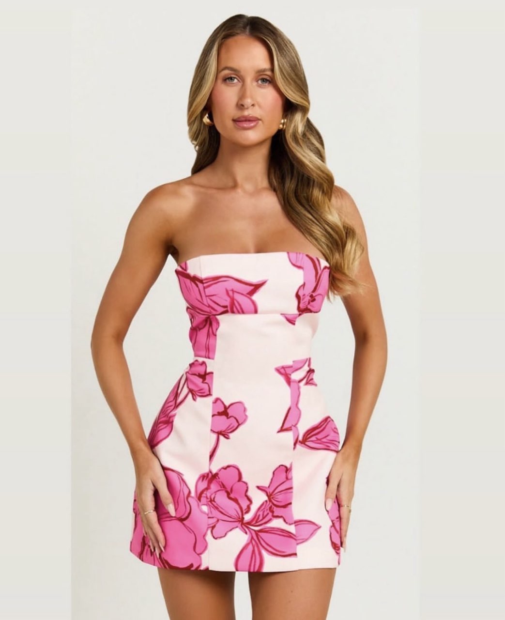 Pink Floral Strapless Mini Dress