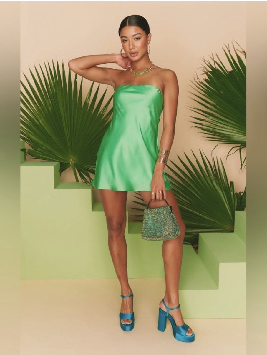 Green Satin Strapless Mini Dress (selling!)
