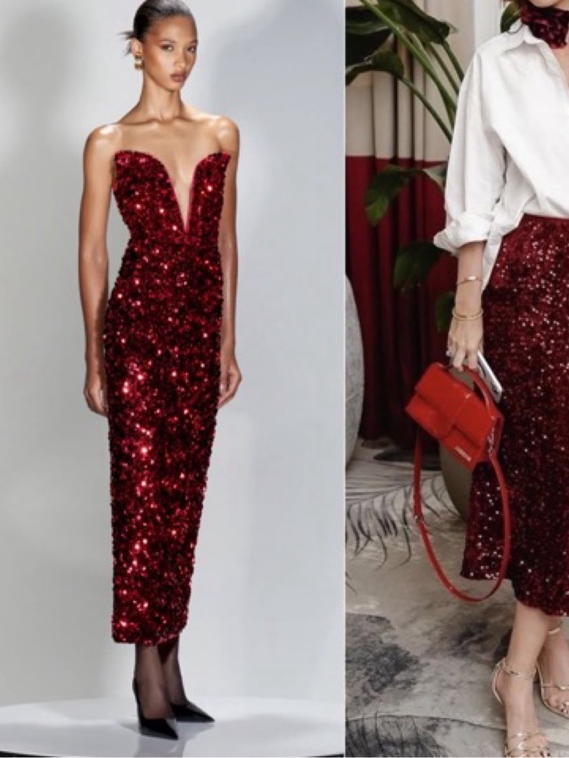 Red Sequin Deep V-Neck Gown