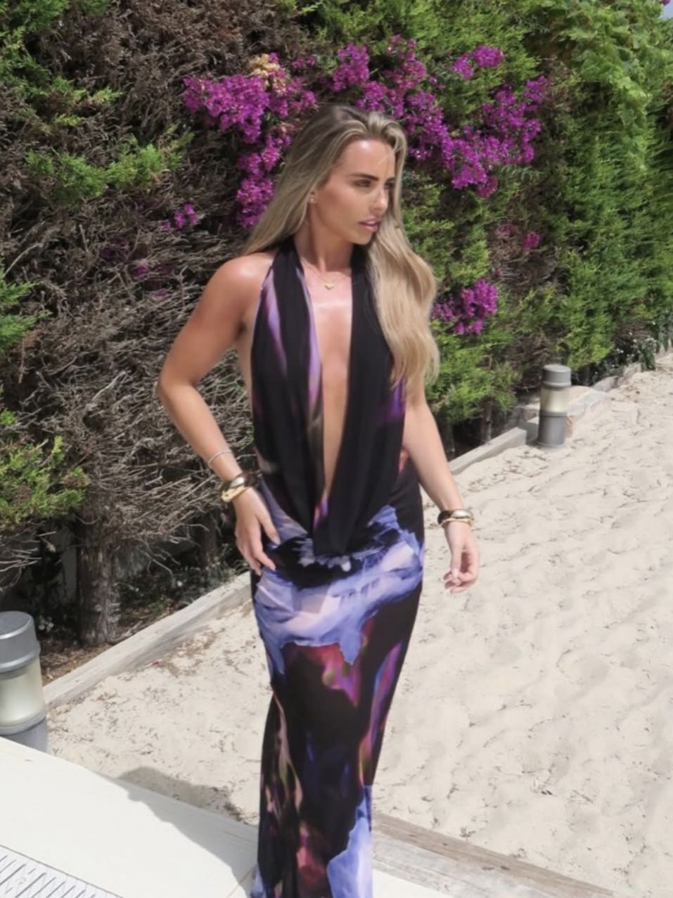 Black and Purple Halter Maxi Dress