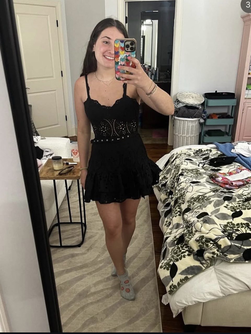 Black Eyelet Mini Dress