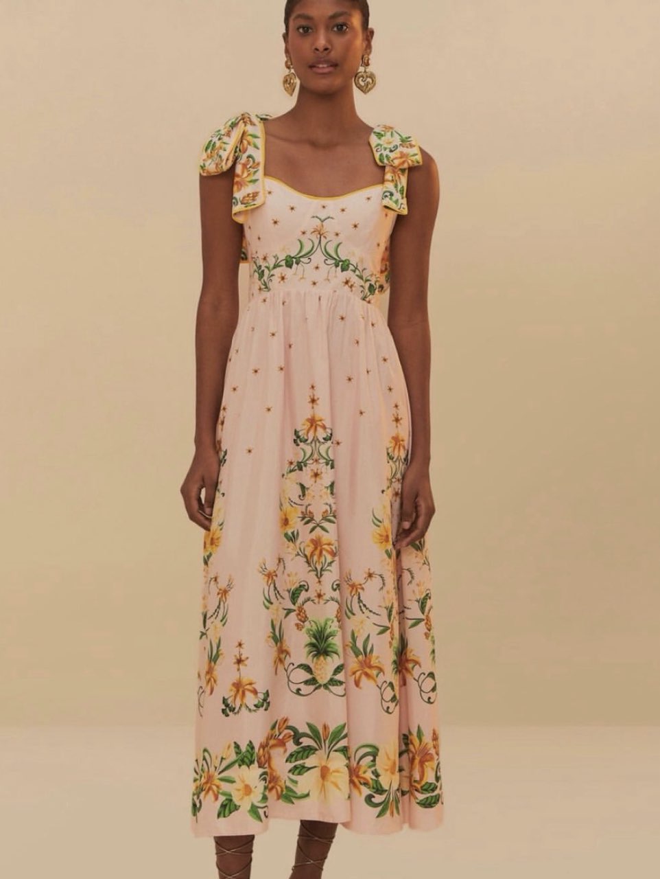 Blush Pink Floral Tie-Shoulder Midi Dress