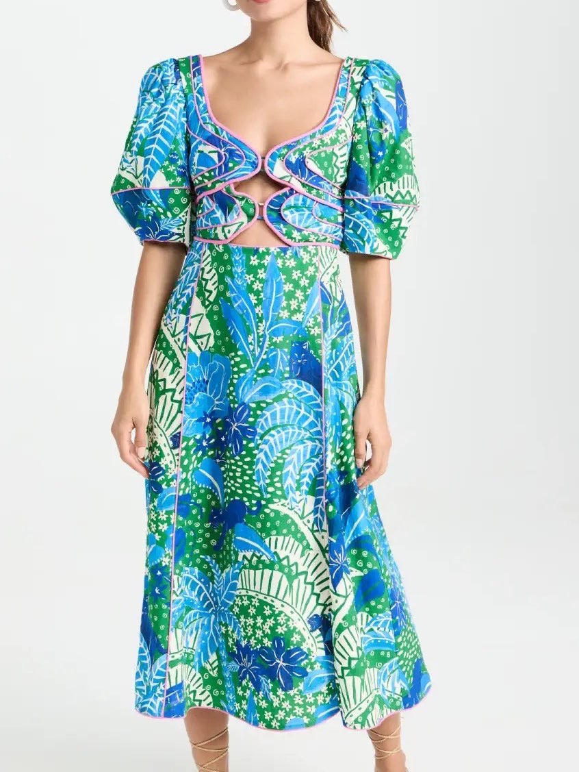 Floral Puff Sleeve Midi Dress