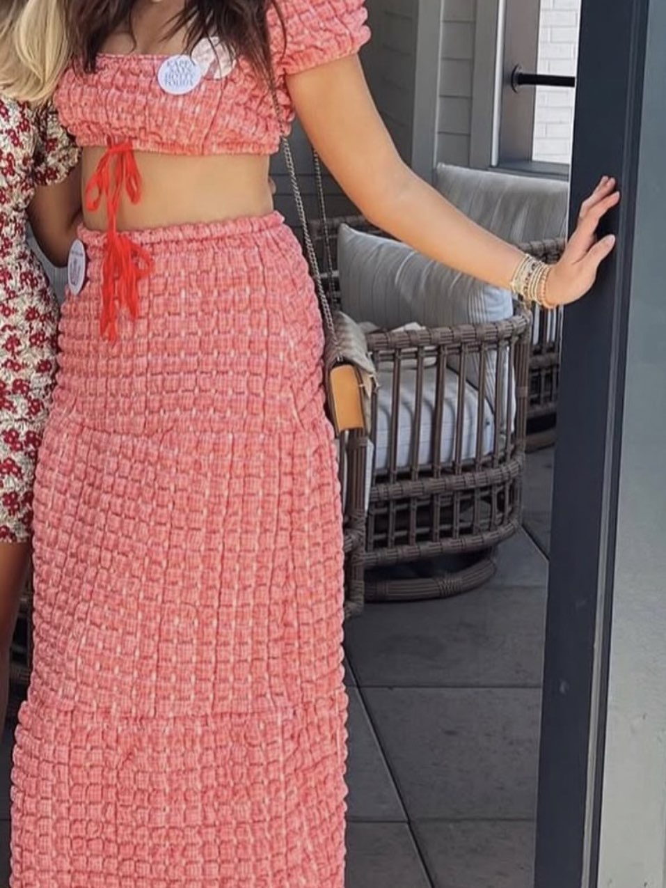 Coral Pink Smocked Crop Top and Maxi Skirt Set