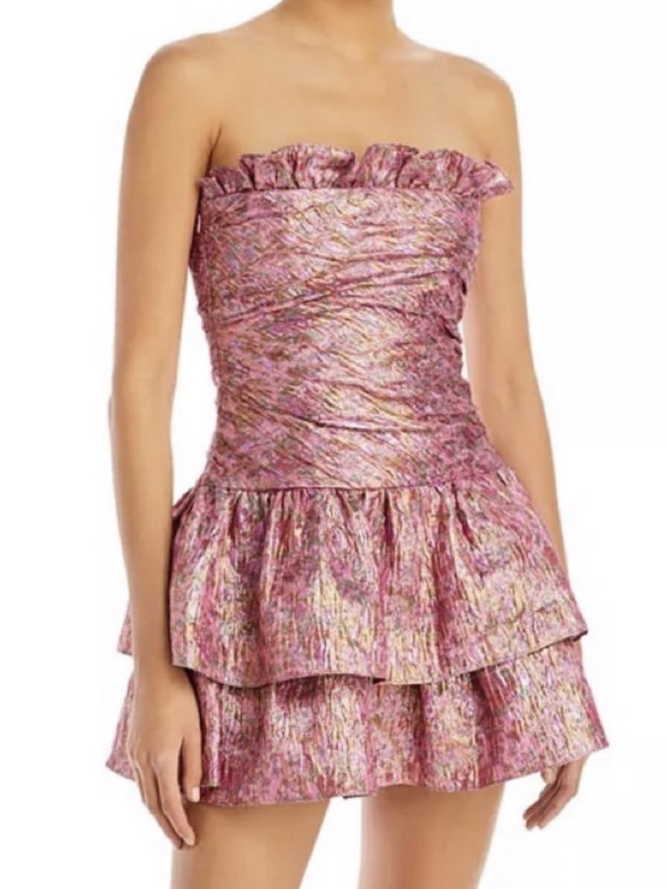 Metallic Ruffle Tiered Mini Dress