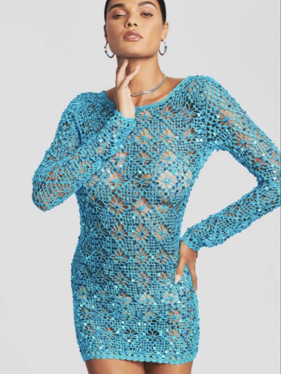 Blue Crochet Mini Dress
