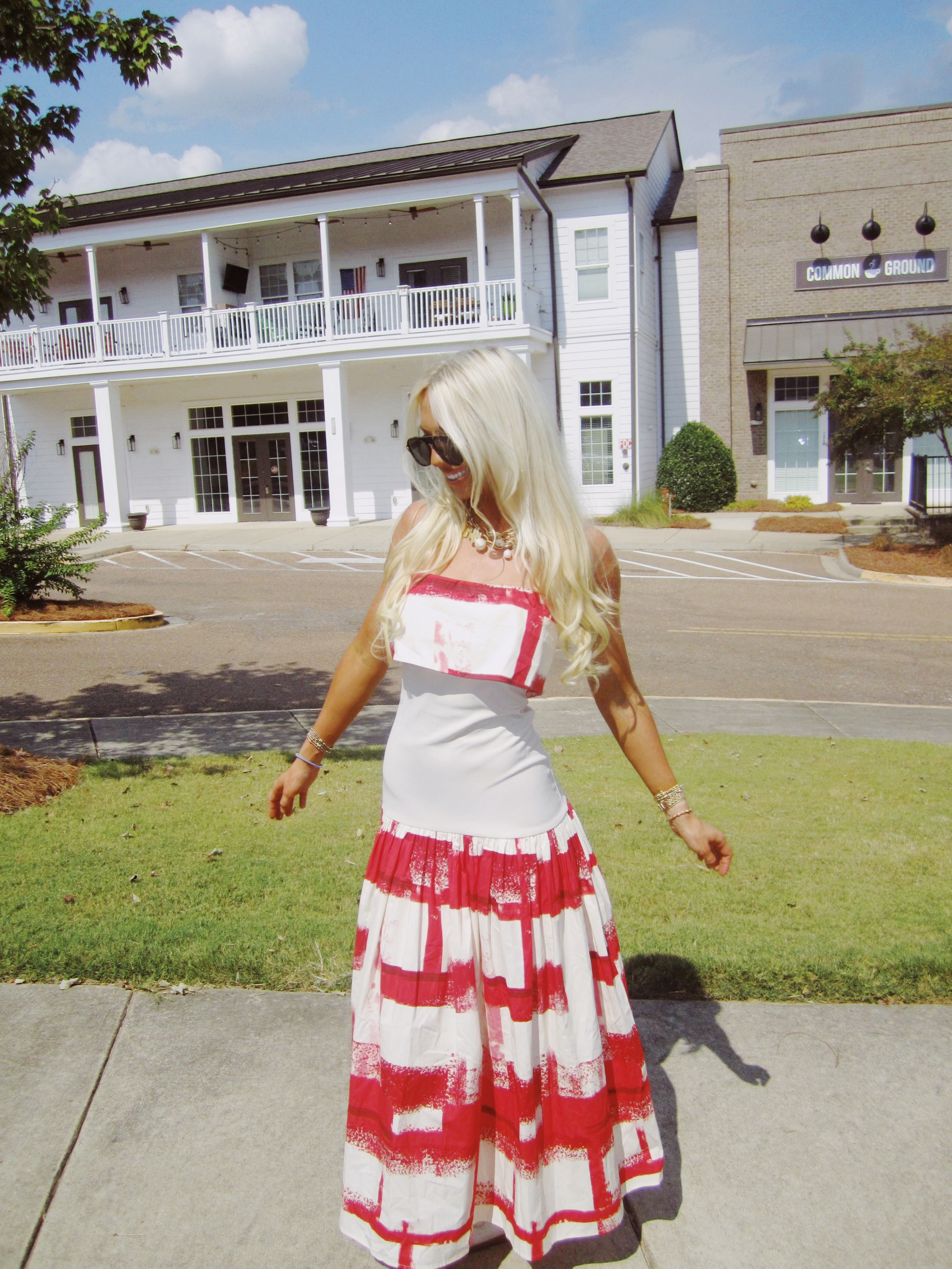 Red & White Maxi Dress