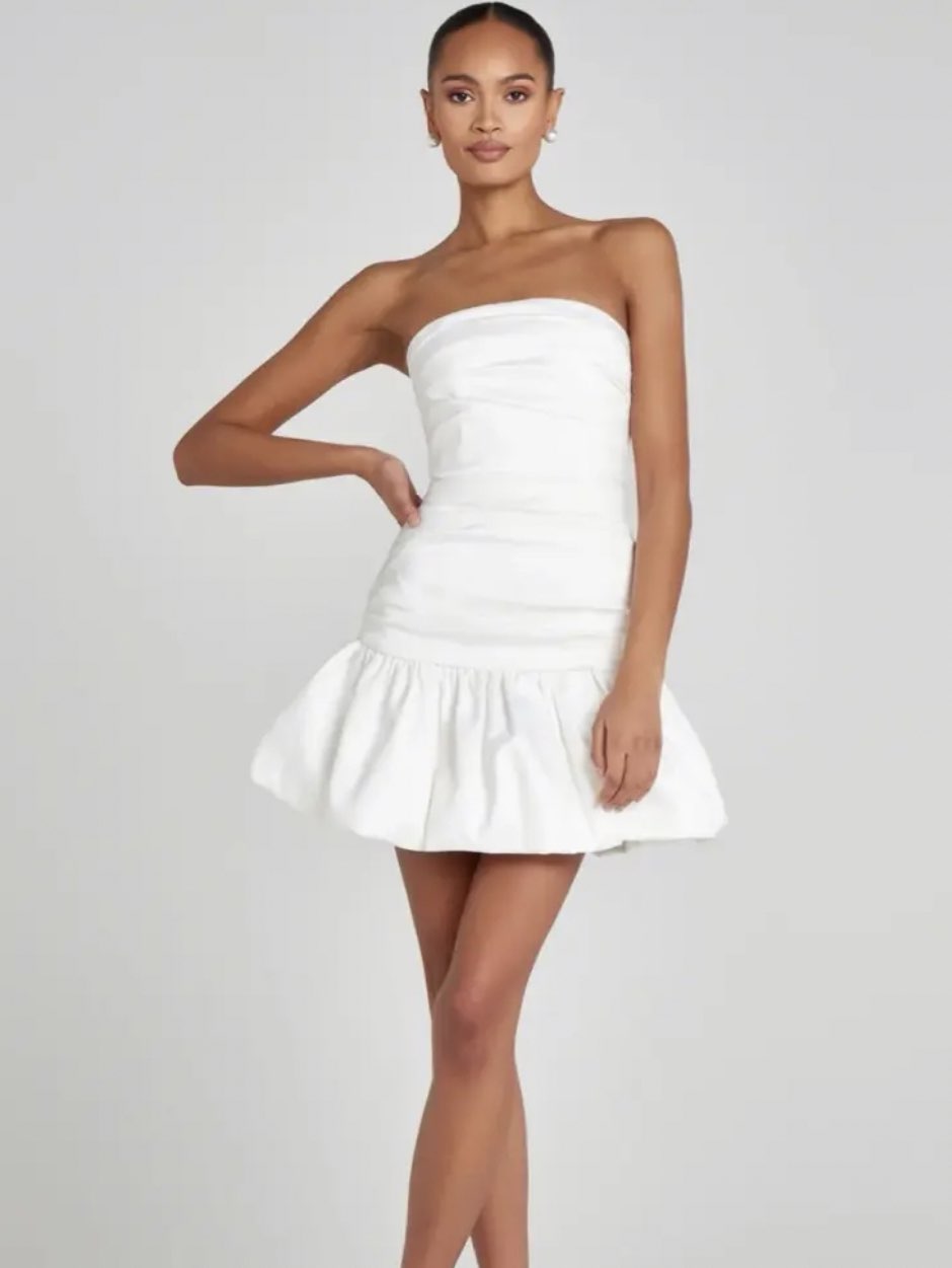 White Strapless Bubble Hem Mini Dress