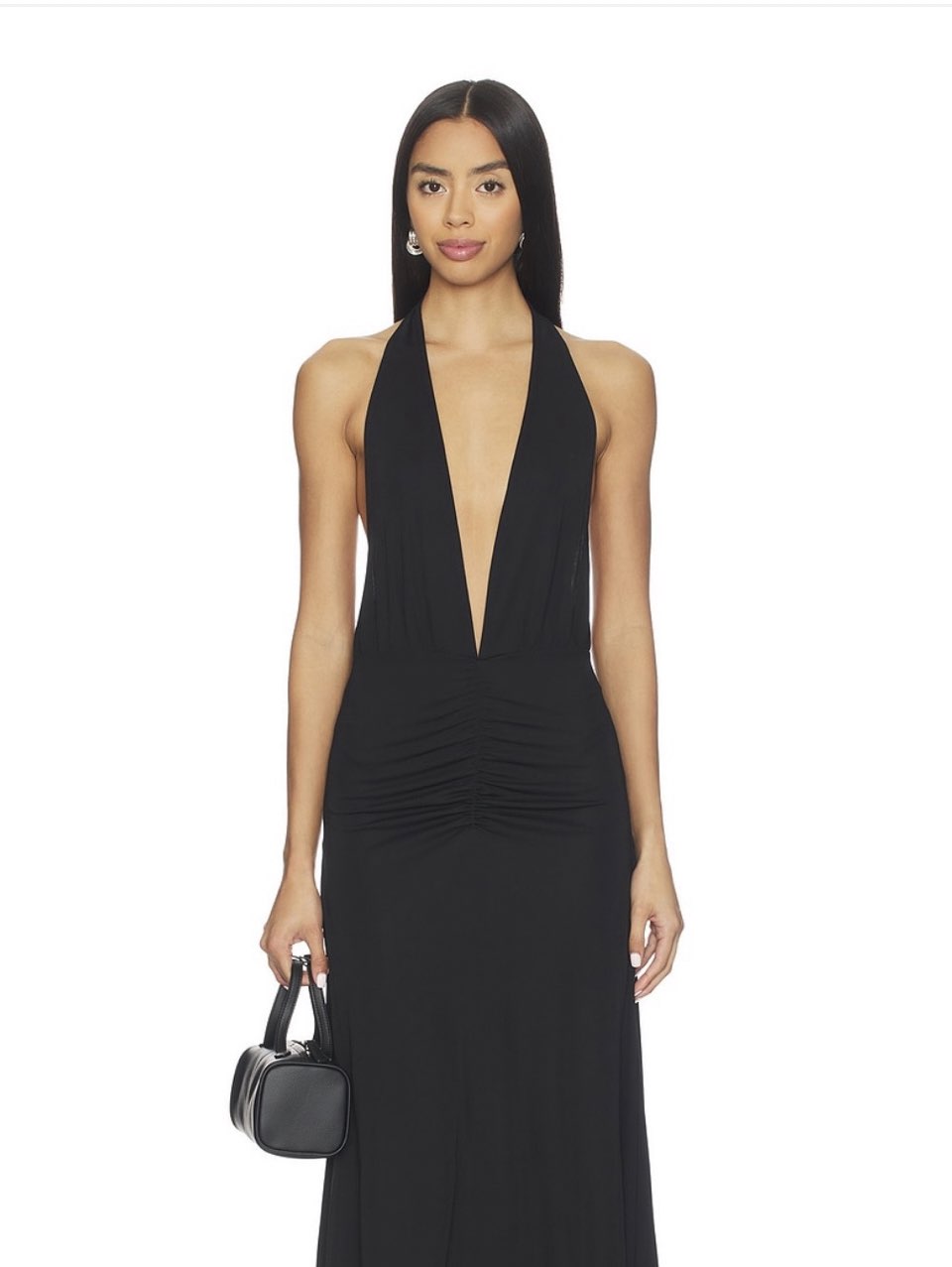 Black Ruched Halter Dress