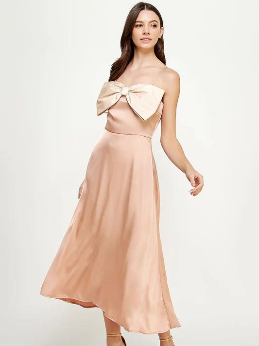 Nude satin bow dress