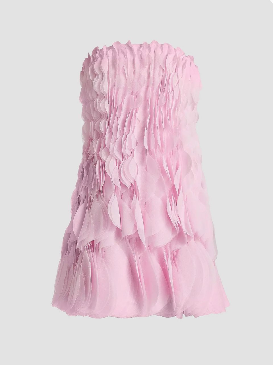 Pink Ruffled Strapless Mini Dress