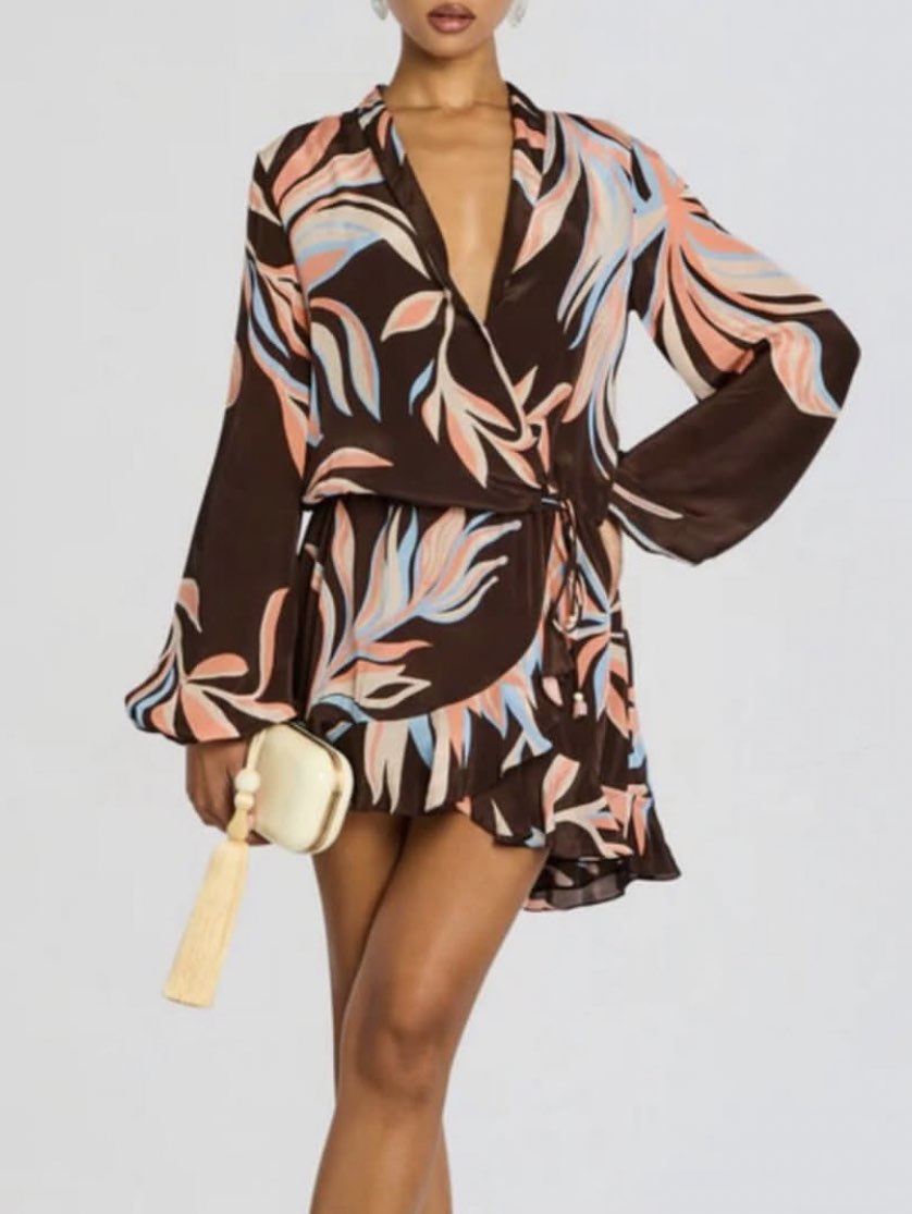 Printed Wrap Mini Dress