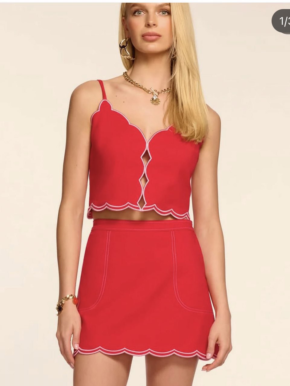 Red Scalloped Crop Top and Mini Skirt Set