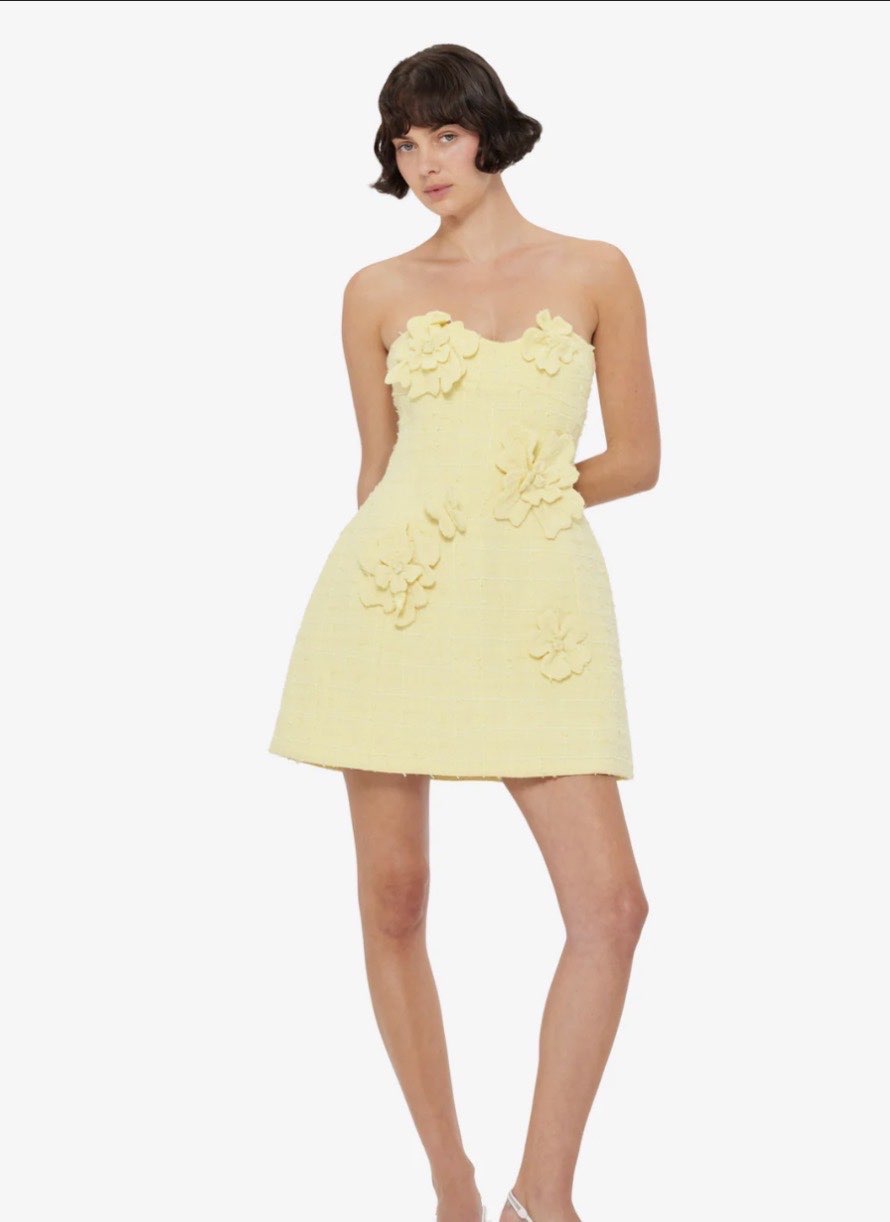 Leo Lin Yellow Tweed flowery Mini Dress