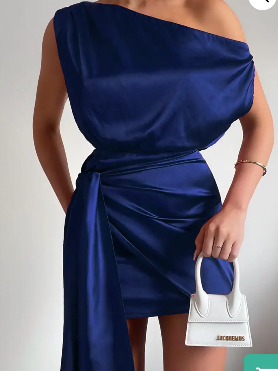 Navy One-Shoulder Ruched Mini Dress