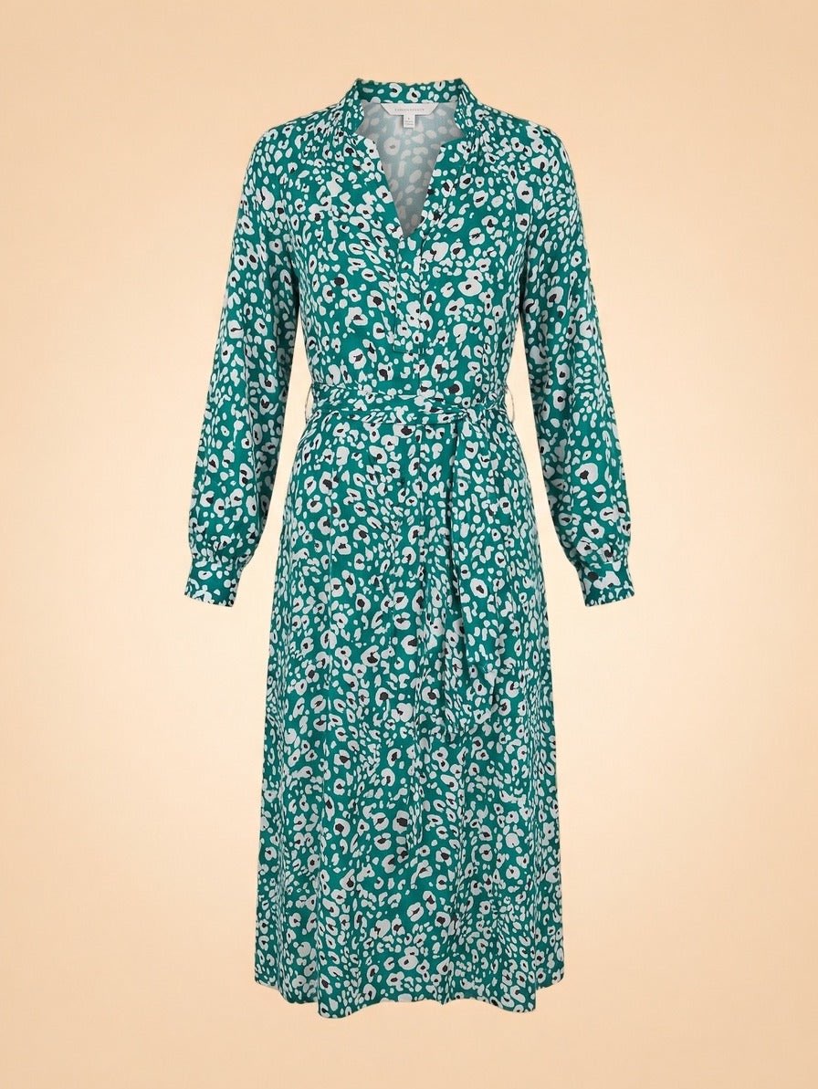 Green Animal Print Midi Shirt Dress