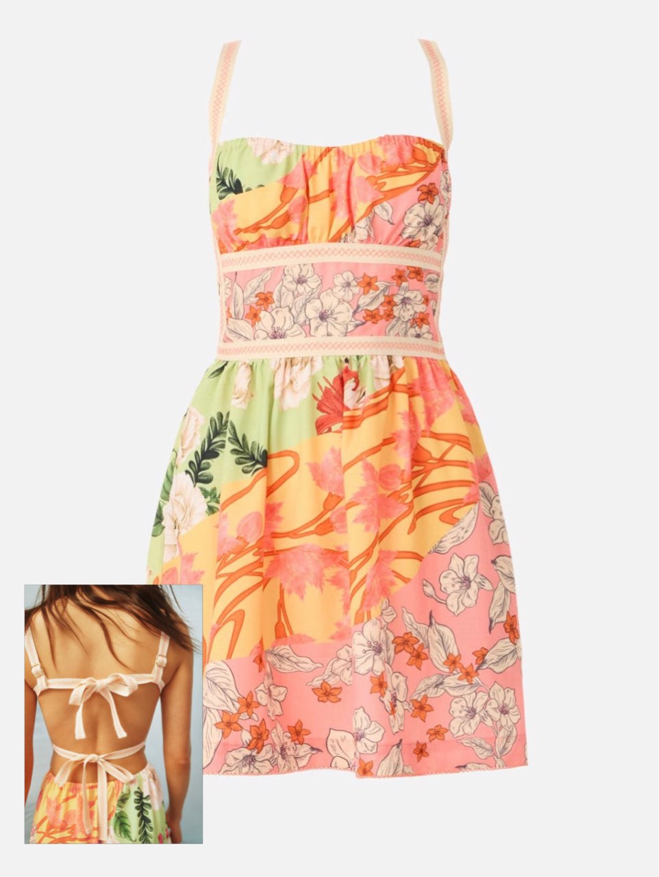 Multi-color Floral Tie-Back Mini Dress