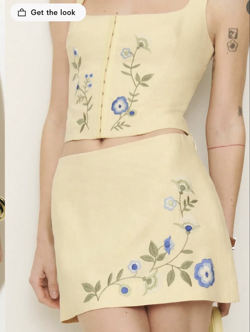 Yellow Embroidered Crop Top and Skirt Set